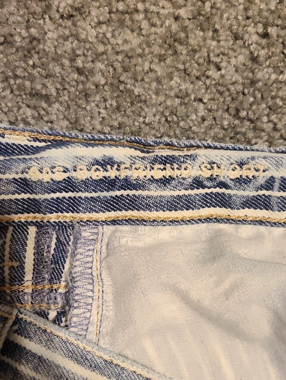 American Eagle Blue and White Striped Distressed Boyfriend Denim Shorts - Picture 5 of 8